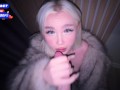 Drooling blowjob with plump lips from stepmother in fur coat. She sucks it good!