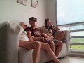 I'm watching a movie with my stepsister and her friend and they both end up riding my cock like slut