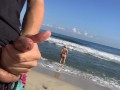 Public flash dick on the beach in front of two horny girls who crave my cock