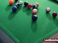A Billiard game gone crazy with two nude busty lesbians