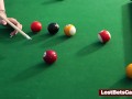 A Billiard game gone crazy with two nude busty lesbians