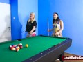 A Billiard game gone crazy with two nude busty lesbians