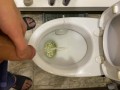 Guy pees uncut dick in toilet