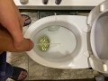 Guy pees uncut dick in toilet