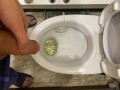 Guy pees uncut dick in toilet