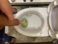 Guy pees uncut dick in toilet