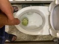 Guy pees uncut dick in toilet
