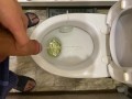 Guy pees uncut dick in toilet
