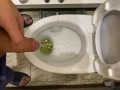 Guy pees uncut dick in toilet