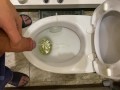 Guy pees uncut dick in toilet