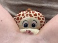 Pretty brunette peeing on plushie humping 4K POV