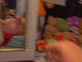 Playing with freshly shaved pussy in front of mirror after hangout