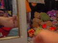 Playing with freshly shaved pussy in front of mirror after hangout