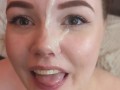 Blowjob Facial Compilation - Slutty girlfriend sucks big cock and get huge cumshots on her face