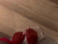 Red stockings and  fresh toes ASMR stepping on bubble wrap