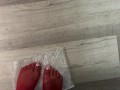 Red stockings and  fresh toes ASMR stepping on bubble wrap