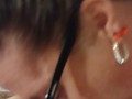 Horny pretty girl hungry for cock, moaning and spitting giving blowjob and jerks cock until cumshot