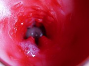 A huge cock inside a wet hole spews liquid and will soon fill with milk