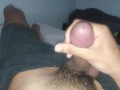 Dad caught me jerking off my big hairy cock, I cum in my boxers and moan loud - POV