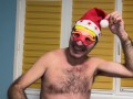 Santa Earl show's his natural hairy body and new black thongs