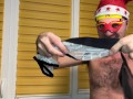 Santa Earl show's his natural hairy body and new black thongs