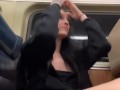 Hot brunette playing with pussy on Metro North 🚂 New Years Eve on a public train