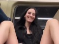 Hot brunette playing with pussy on Metro North 🚂 New Years Eve on a public train