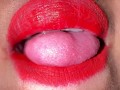 Morocco 18yo Hot Girl Licking Her Mouth Juicy & ASMR Movements Tongue With Red lipstick