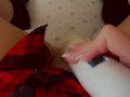 Girl Masturbates with Vibrator Wand in a Plaid Skirt - Augustbye Cums