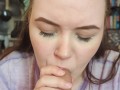 Cute girl sucks out big load of cum onto her face