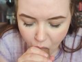 Cute girl sucks out big load of cum onto her face