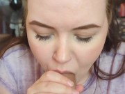 Cute girl sucks out big load of cum onto her face