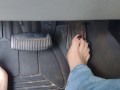 Pedal pumping barefoot with jeans on in my big truck using my big size 11 feet and my long toes