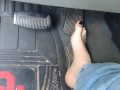 Pedal pumping barefoot with jeans on in my big truck using my big size 11 feet and my long toes