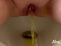 big open vagina pissing yellow urine in a bidet