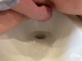 big open vagina pissing yellow urine in a bidet