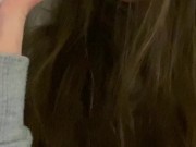 Young pretty brunette sucking her pink toy