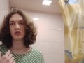 Trans-girl Stesha masturbates her small clit in the toilet