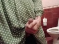 Trans-girl Stesha masturbates her small clit in the toilet