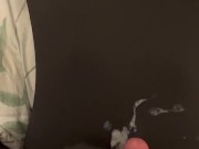 skinny girl in zentai gets cumshot on her belly