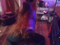Caught long brunette hair gets on her hands and knees and shakes her ass, after drinking and smoking