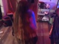 Caught long brunette hair gets on her hands and knees and shakes her ass, after drinking and smoking