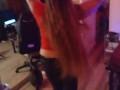 Caught long brunette hair gets on her hands and knees and shakes her ass, after drinking and smoking