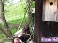 Hut in the Woods |Long Labia Teen with wet and creamy pussy outdoors