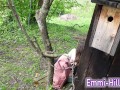 Hut in the Woods |Long Labia Teen with wet and creamy pussy outdoors