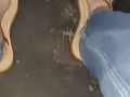 Big feet driving fast spending with Sandals under my mean sexy feet