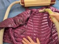 Vacuuming Girlfriend's Pink Ghost Whisperer Down Jacket with vintage Electrolux