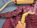 Vacuuming Girlfriend's Pink Ghost Whisperer Down Jacket with vintage Electrolux