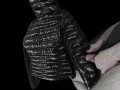 Big Cumshot on my Girlfriend's Luxurious Black 'R' Super soft Shiny Down Jacket !!