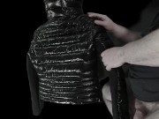 Big Cumshot on my Girlfriend's Luxurious Black 'R' Super soft Shiny Down Jacket !!